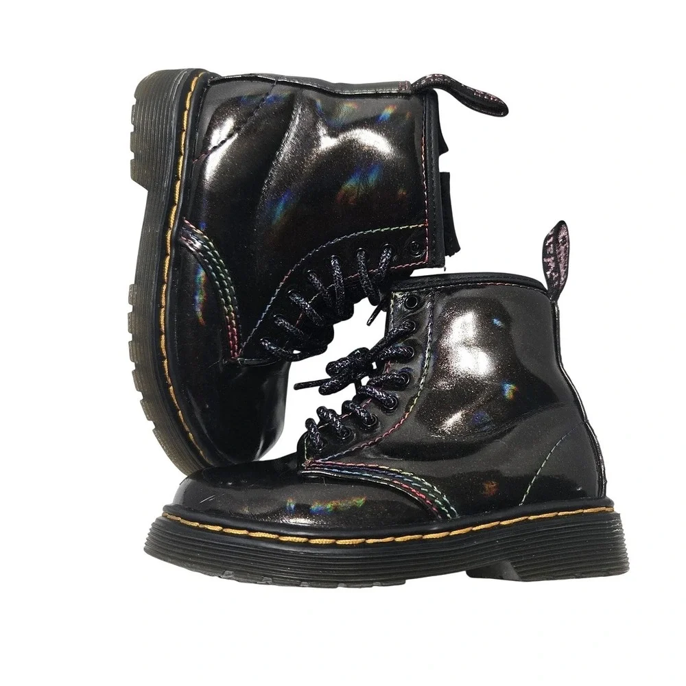 Dr. Martens 1460 J Toddler Boots Black Lightshow Sparkle Rainbow Side Zip Size 8
